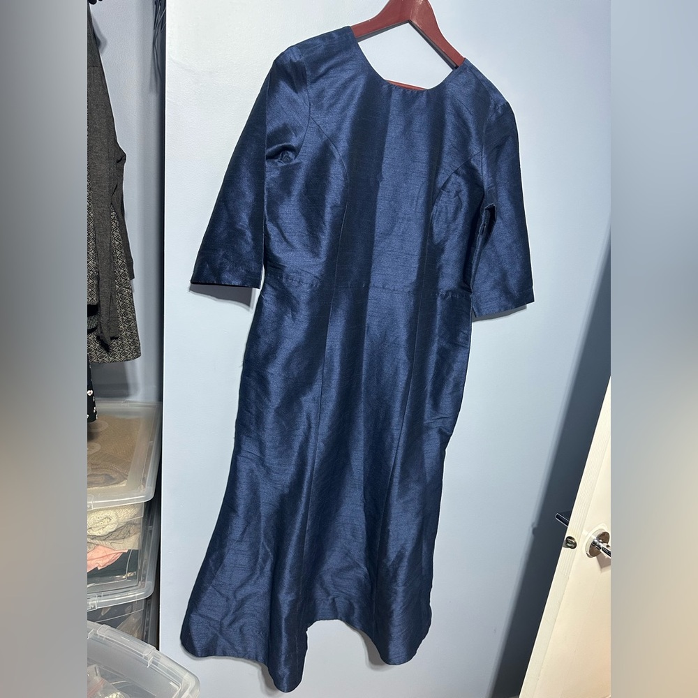 eShakti dupioni Midnight Blue Long Sleeve Dress XL